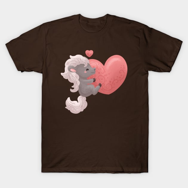 Horse Hugging a Big Heart T-Shirt by Khotekmei